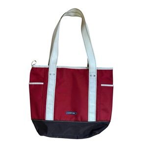 Vintage Lands’ End Monogrammed ACT Top Zip Canvas Red and Brown Medium Tote Bag